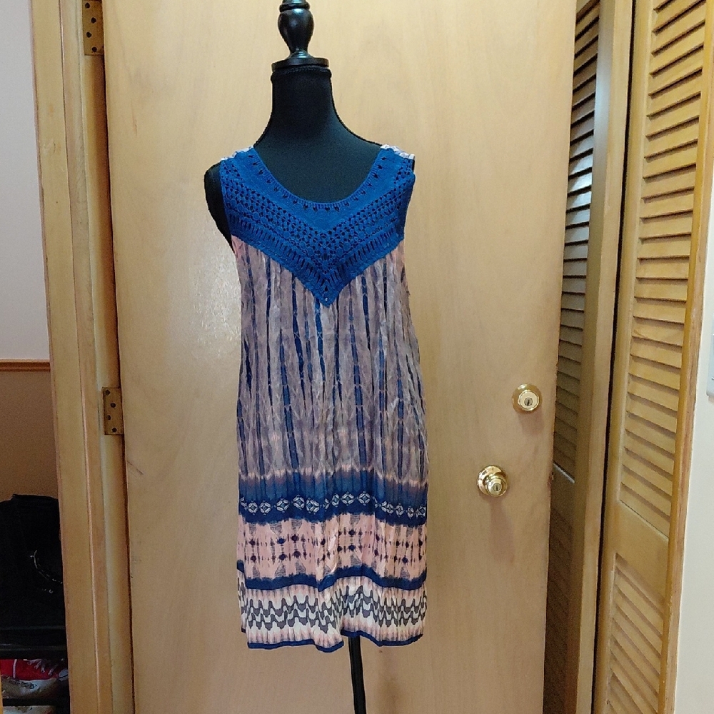 Blu Pepper Royal Blue Crochet Yoke Dress
